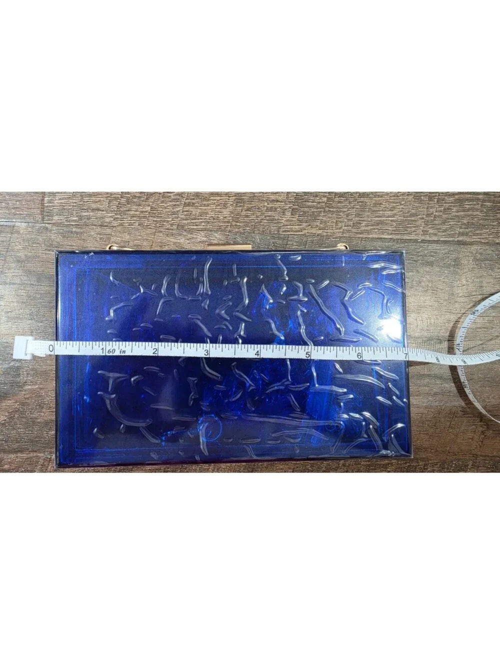 Modern Blue Acrylic Clutch Bag with Gold Hardware and Chain Handle